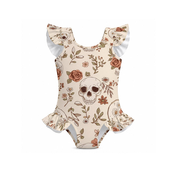The Nocturnal Botanical Skull & Wildflower Ruffle Swimsuit
