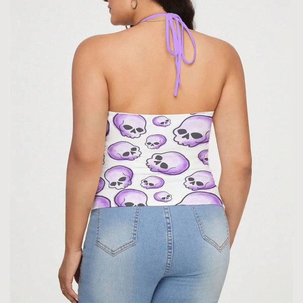 Women's Purple Skulls Lace-Trimmed Tie-Back Tank Top