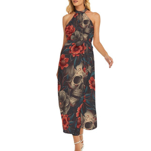 Women's Skull Red Floral Wrap Belted Halter Dress Everything Skull Clothing Merchandise and Accessories Women's Skull Red Floral Wrap Belted Halter Dress Everything Skull Clothing Merchandise and Accessories