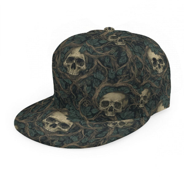 Skull Intertwined With Thorny Vines Baseball Cap With Flat Brim