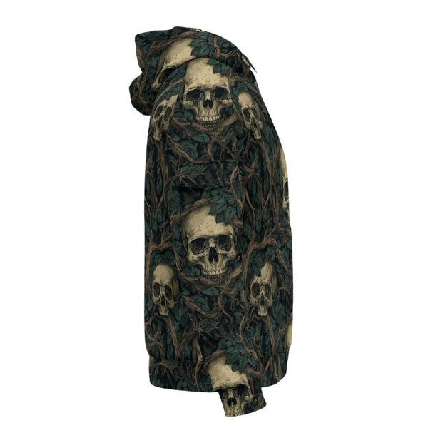 Men’s Vines Interrwined With Skulls Fleece Half-Zip Hoodie With Arm Pockets