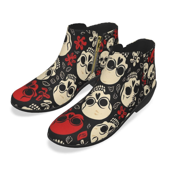 Women's Red White Skulls Fashion Boots