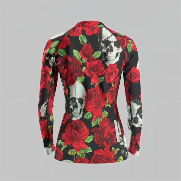 Women's Skulls & Red Roses Cycling Jersey With Long-Sleeve