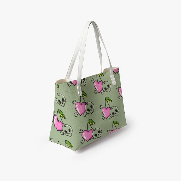 Skull Cherry Hearts Tote Bag