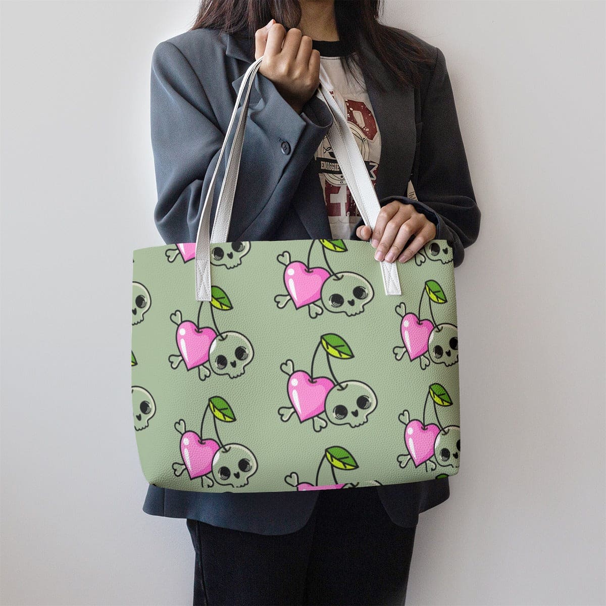 Skull Cherry Hearts Tote Bag