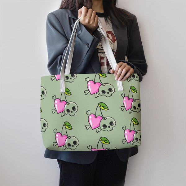 Skull Cherry Hearts Tote Bag