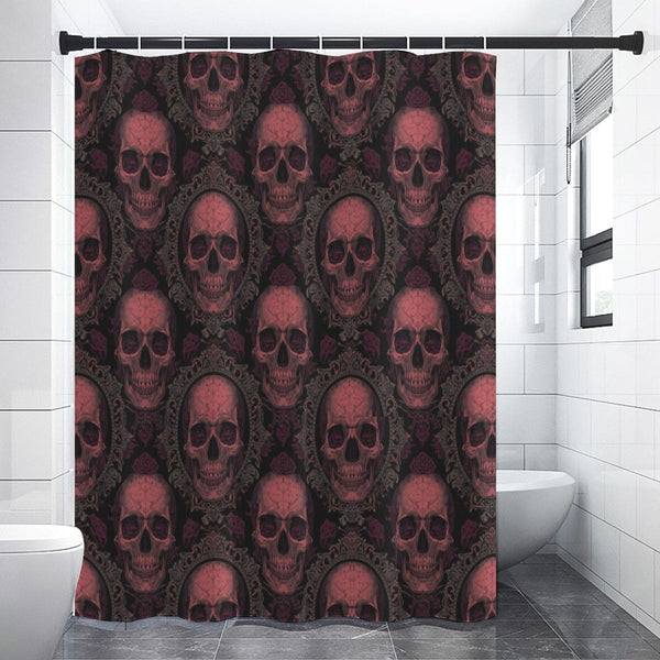 Crimson Skull Shower Curtain – Gothic Bathroom Statement
