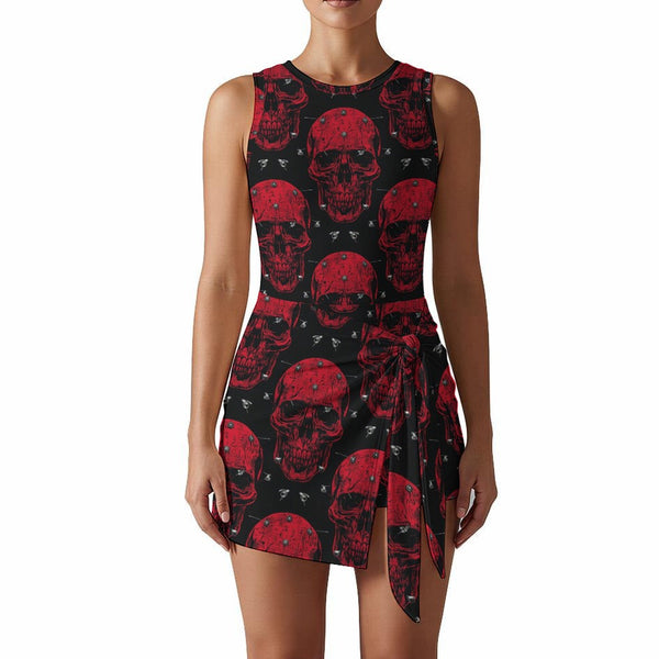 Women's Red Skulls Sleeveless Bodysuit Dress