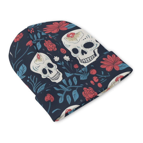 Skulls Red Floral Beanie Knitted Hat