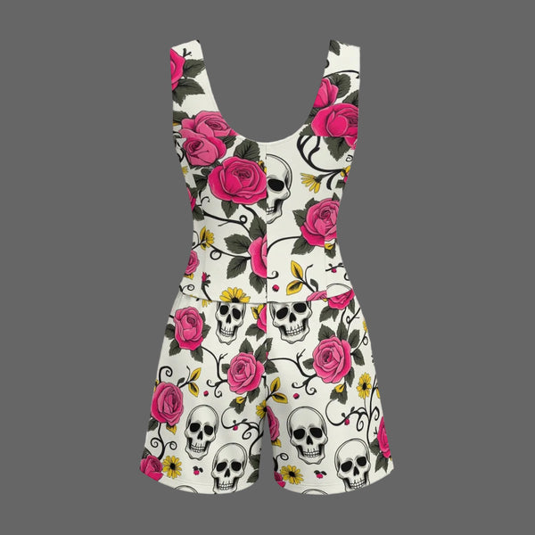 Edgy Romance Two-Piece Set: Skull Roses Shorts & Top