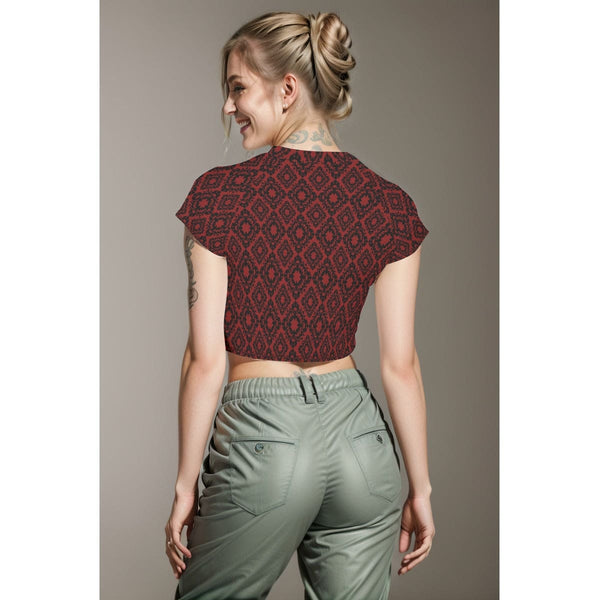 Women's Gothic Pattern With Red Roses Raglan Cropped T-shirt