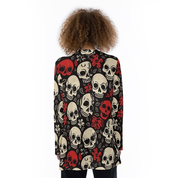 Women's Red White Skulls Sweater With Pocket