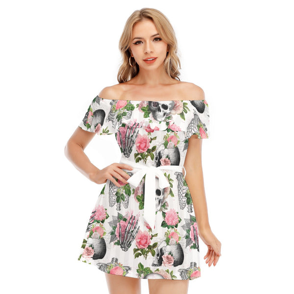 Blossom Skull Off-Shoulder Statement Dress