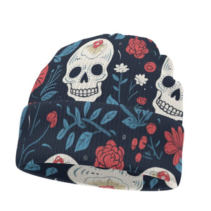 Skulls Red Floral Beanie Knitted Hat