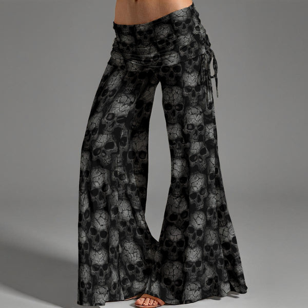 Women's Dark Skulls High Waist Wide Leg Pants