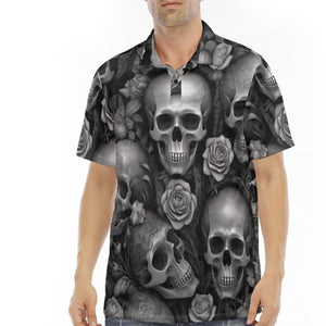 Men's Dark Skulls Flower Pattern Polo Shirt