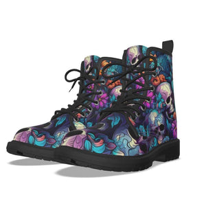 Women's Colorful Skull Martin Short Boots With Black Bottom