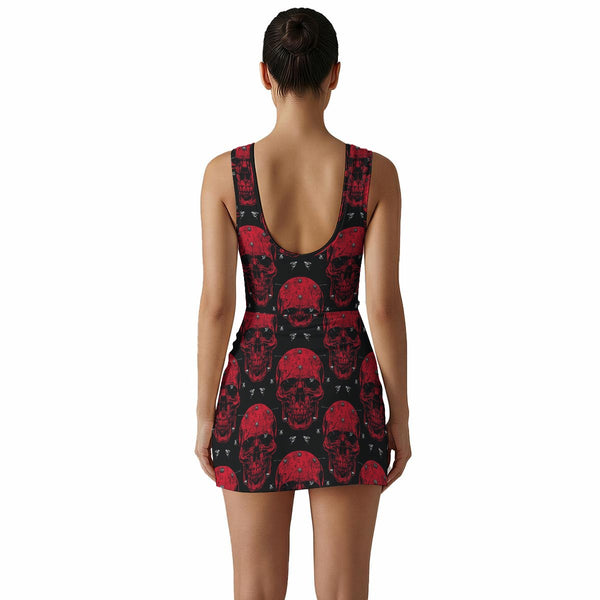 Women's Red Skulls Sleeveless Bodysuit Dress