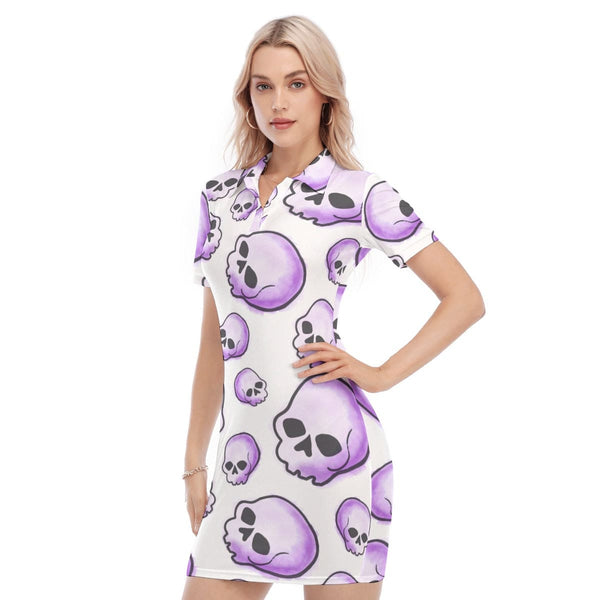 Women's Purple Skulls Polo Collar Dress