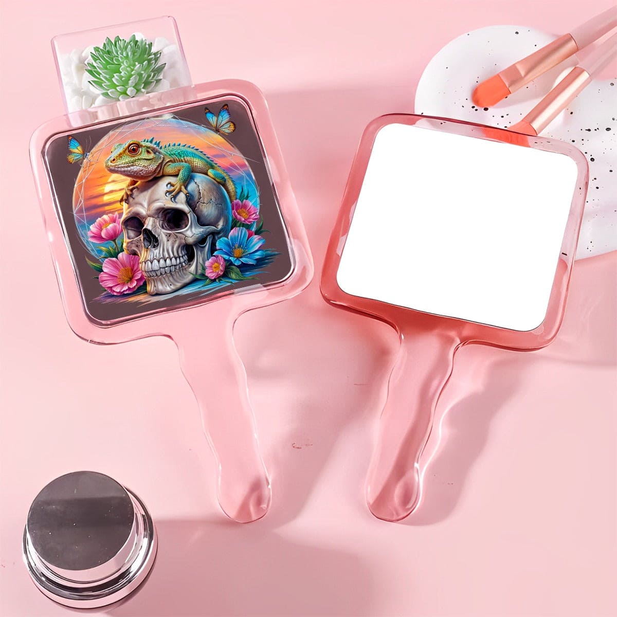 Skull Lizard Tropical Handheld Makeup Mirror