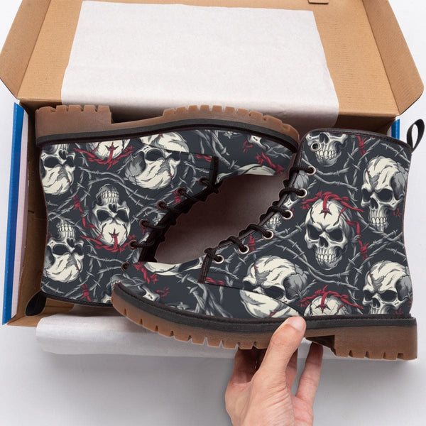 Men's Skulls With Red Barbwire Martin Short Boots