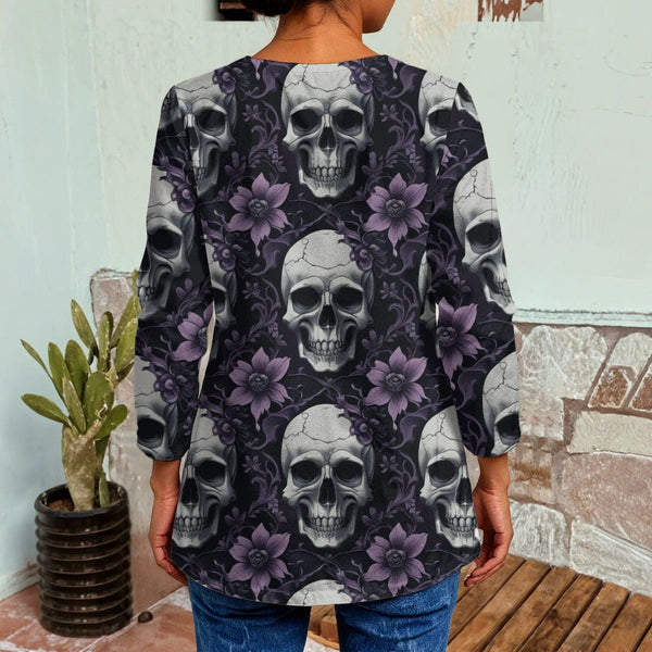 Women's Skull With Purple Flowers Sweater Cardigan