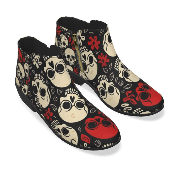 Women's Red White Skulls Fashion Boots