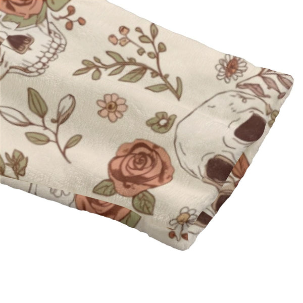 Women's Boho Skulls With Roses & Daisies Flannel Hooded Bathrobe