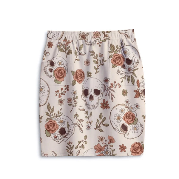 The Sandstorm Skull Floral Hip-Wrap Pencil Skirt