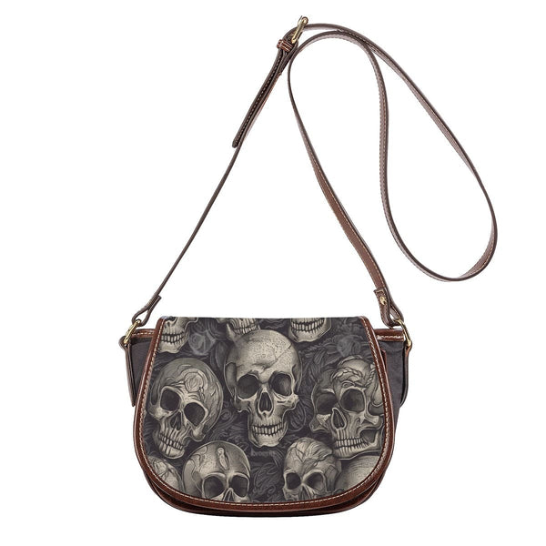 Gray Skulls Tambourin Bag With Single Strap