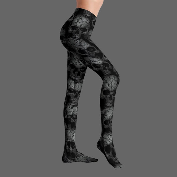 Midnight Skull High-Stretch Pantyhose – Edgy Gothic Skull Tights