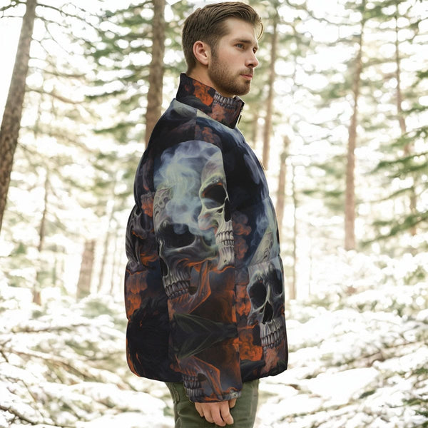 Men's Smoking Skulls Stand-up Collar Down Jacket