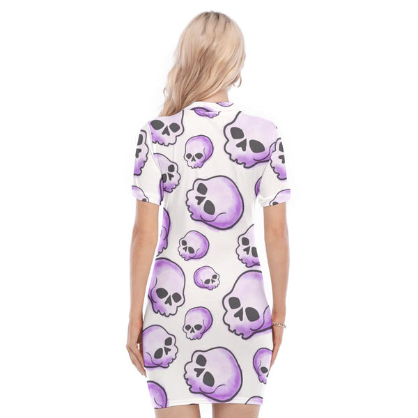 Women's Purple Skulls Polo Collar Dress