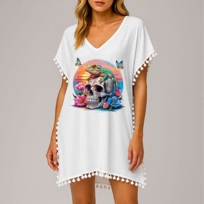 Women's Skull Sunset Lizard Chiffon Beach Cover-Up