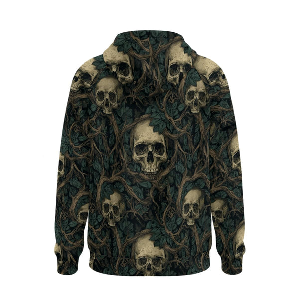 Men’s Vines Interrwined With Skulls Fleece Half-Zip Hoodie With Arm Pockets
