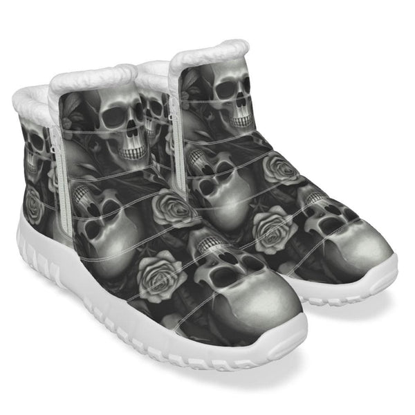 Women's Skull With Roses Zip-up Snow Boots