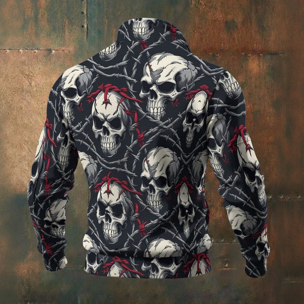 Men's Skulls With Red Barb Wire Thick Knit Fleece Jacket