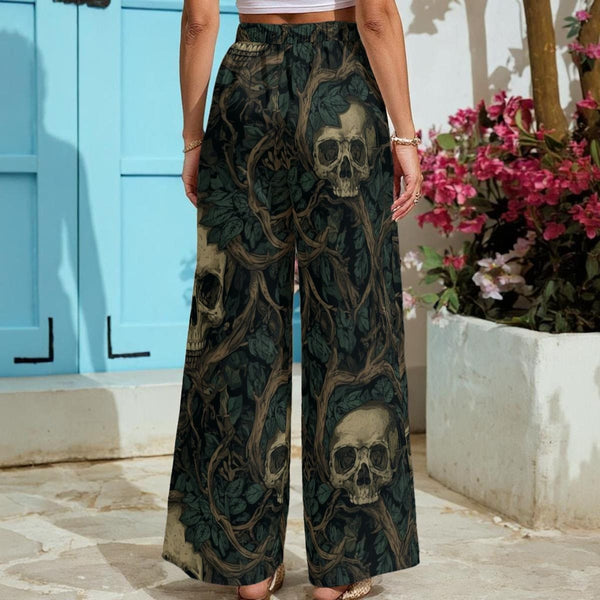 Skulls In Vines Women's Lightweight Wide-Leg Pants With Pockets