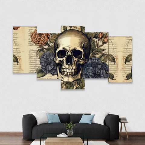 Vintage Skull Floral Framed Five-Piece Mural
