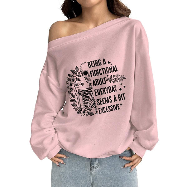 Women's Skull Being A Functional... Off-Shoulder Sweatshirt with Micro-Fleece Lining
