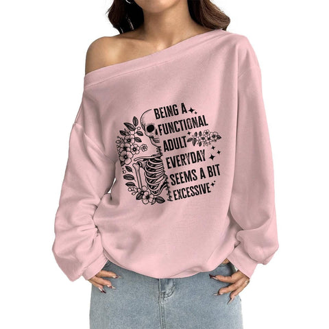 Women's Skull Being A Functional... Off-Shoulder Sweatshirt with Micro-Fleece Lining