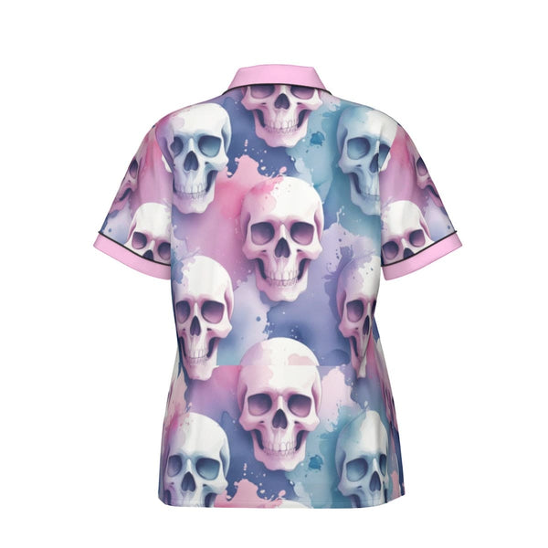 Women's Purple Blue Skulls With Short Sleeve Pajama Set
