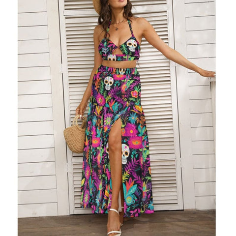 maxi dress with skulls Flocked Skull Maxi Dress | Alternative Clothing Store