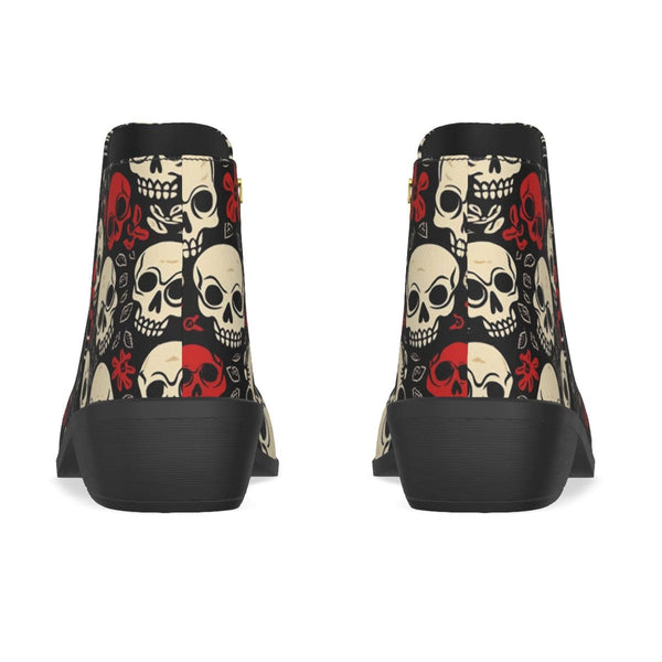 Women's Red White Skulls Fashion Boots