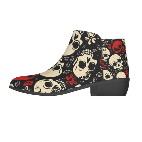 Women's Red White Skulls Fashion Boots