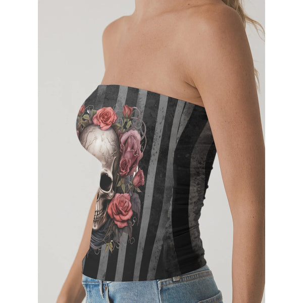 Women's Skull Floral Double-Layer Strapless Tank Top