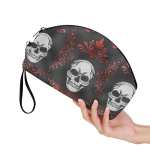 Gothic Red Pattern With Skulls Curved Cosmetic Bag