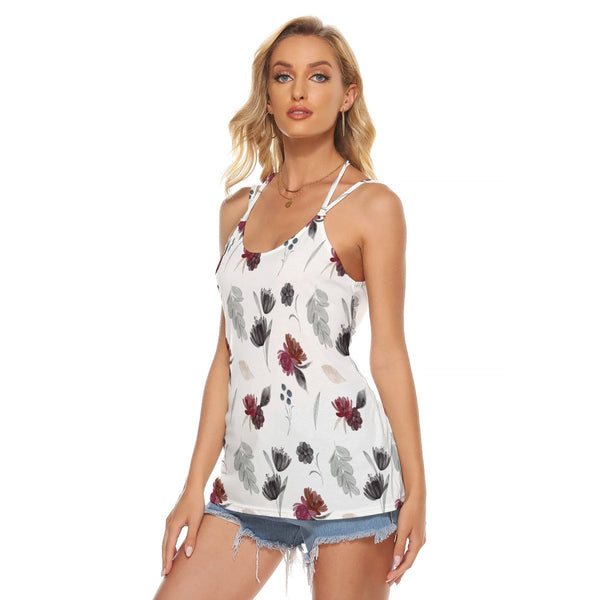 Women's Gothic Red Floral Backless Halter Top