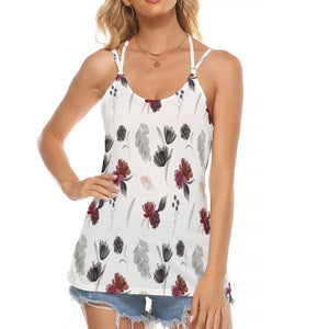 Women's Gothic Red Floral Backless Halter Top