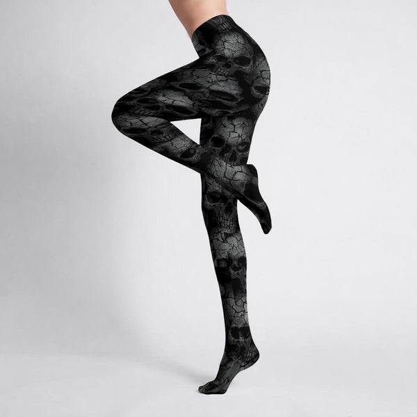 Midnight Skull High-Stretch Pantyhose – Edgy Gothic Skull Tights